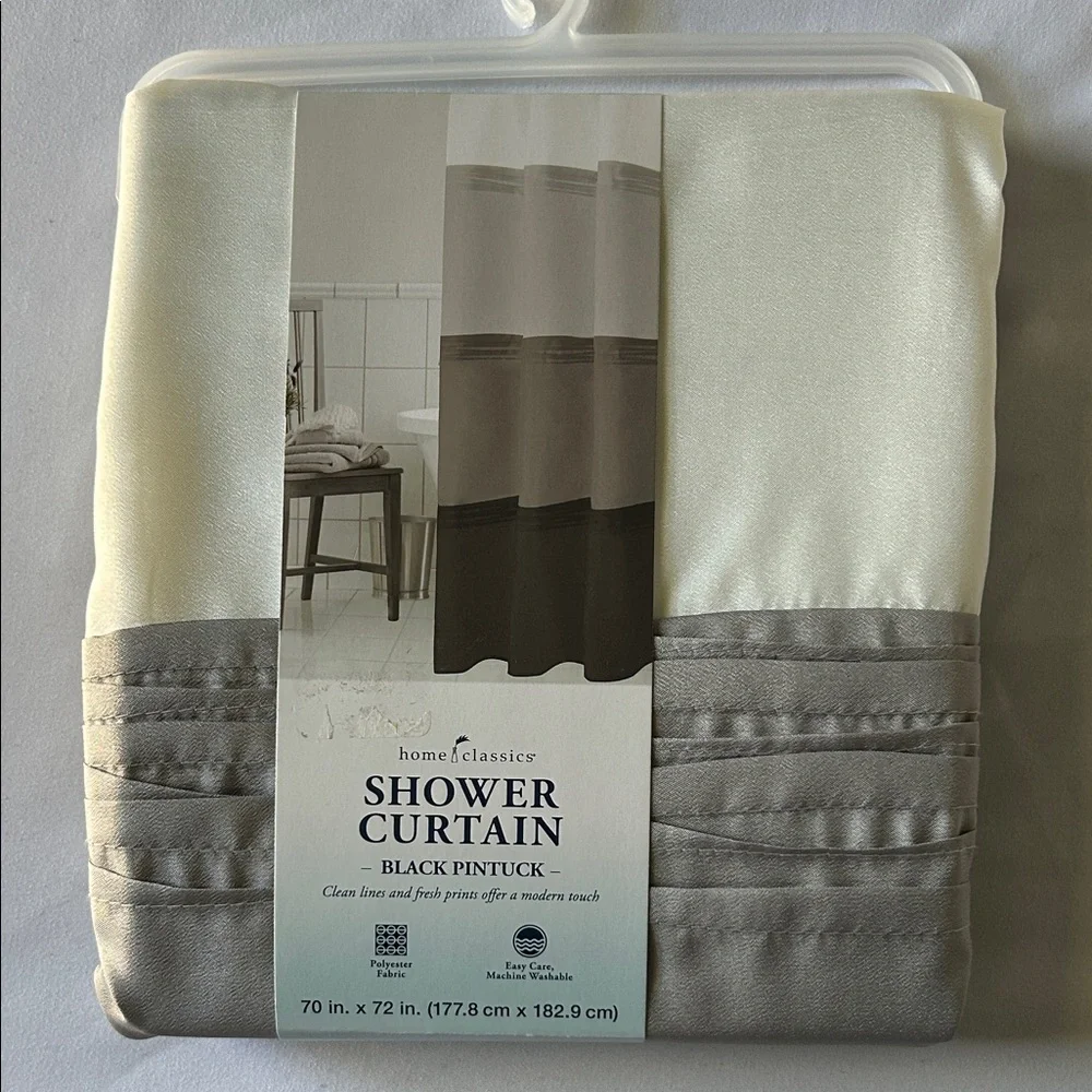 Home Classics Black Pintuck 4 Layer 100% Polyester Easy Care Shower Curtain